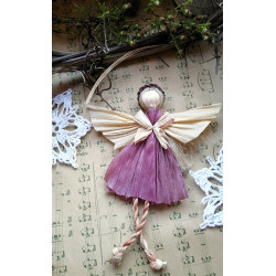 Bíborka angyal - csuhé angyalka mályva színű festett csuhéból